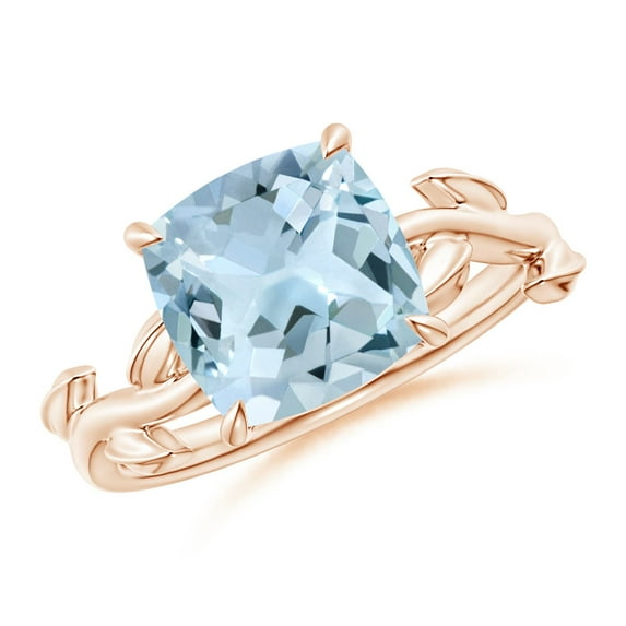 ANGARA Natural Nature Inspired Cushion 2.7 ct Aquamarine Ring in 14K Rose Gold for Women (Size-9mm) | March Birthstone, Birthday, Anniversary, Jewelry Gift for Women | Natural Aquamarine Ring