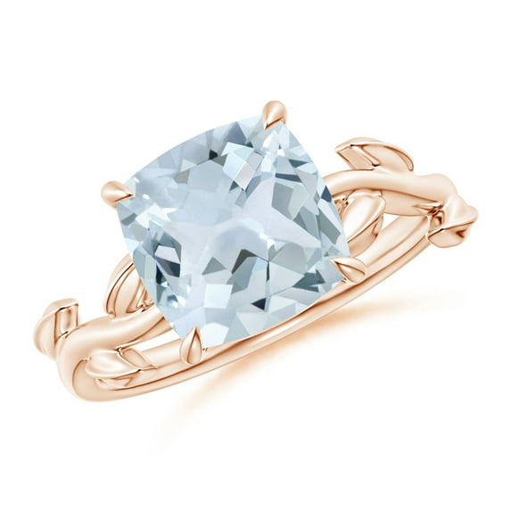 ANGARA Natural Nature Inspired Cushion 2.7 ct Aquamarine Ring in 14K Rose Gold for Women (Size-9mm) | March Birthstone, Birthday, Anniversary, Jewelry Gift for Women | Natural Aquamarine Ring