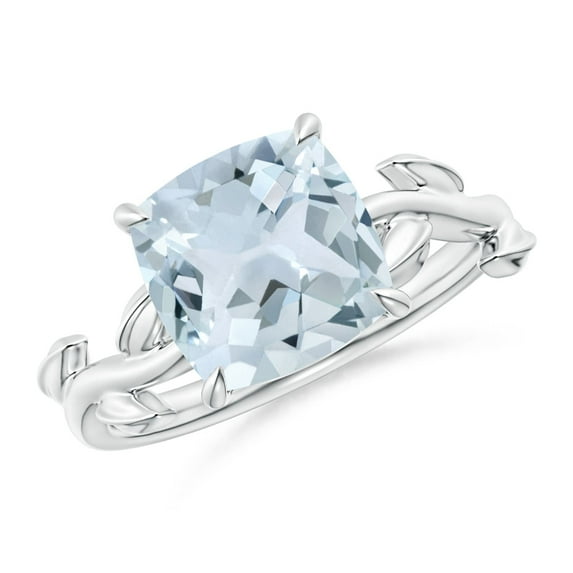 ANGARA Natural Nature Inspired Cushion 2.7 ct Aquamarine Ring in 14K White Gold for Women (Size-9mm) | March Birthstone, Birthday, Anniversary, Jewelry Gift for Women | Natural Aquamarine Ring
