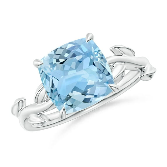 ANGARA Natural Nature Inspired Cushion 2.7 ct Aquamarine Ring in 14K White Gold for Women (Size-9mm) | March Birthstone, Birthday, Anniversary, Jewelry Gift for Women | Natural Aquamarine Ring