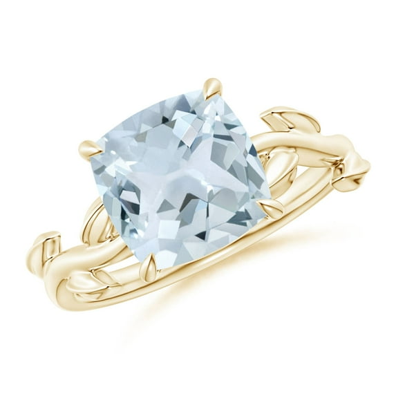ANGARA Natural Nature Inspired Cushion 2.7 ct Aquamarine Ring in 14K Yellow Gold for Women (Size-9mm) | March Birthstone, Birthday, Anniversary, Jewelry Gift for Women | Natural Aquamarine Ring