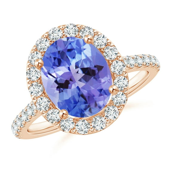 Angara Natural 2.9 Ct. Tanzanite with Diamond Halo Ring in 14K Rose Gold for Women (Ring Size: 3)