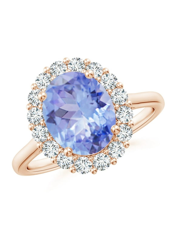 Angara Natural 2.9 Ct. Tanzanite with Diamond Halo Ring in 14K Rose Gold for Women (Ring Size: 7)