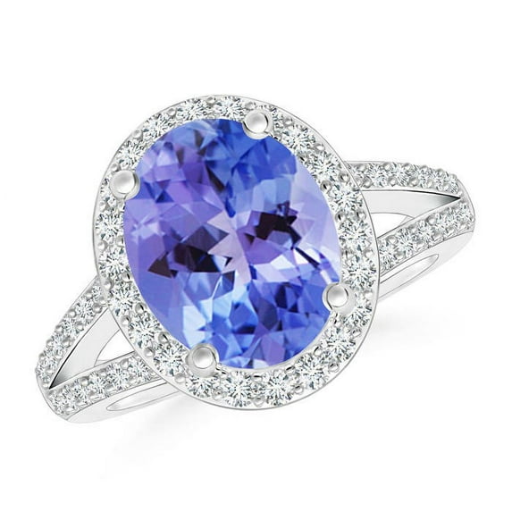 Angara Natural 2.9 Ct. Tanzanite with Diamond Halo Ring in 14K White Gold for Women (Ring Size: 3)