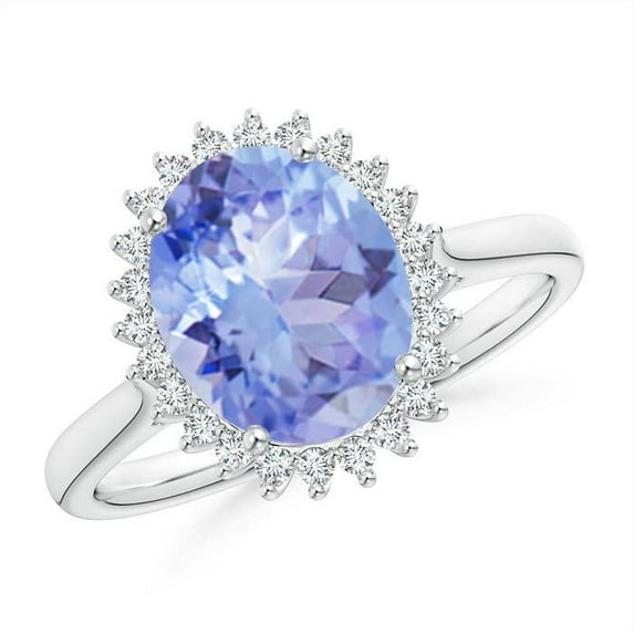ANGARA Natural Classic Oval 2.9 ct Tanzanite Floral Halo Ring in 14K White Gold for Women (Size-10x8mm) | December Birthstone, Birthday, Anniversary, Jewelry Gift for Women | Natural Tanzanite Ring