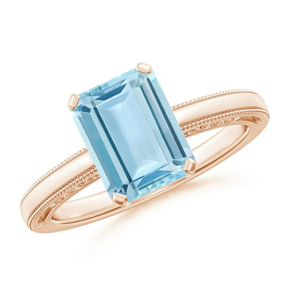 ANGARA Natural 2 ct Aquamarine Solitaire Engagement Ring with Milgrain in 14K Rose Gold for Women (Size-9x7mm) | March Birthstone, Anniversary, Jewelry Gift for Women | Natural Aquamarine Ring