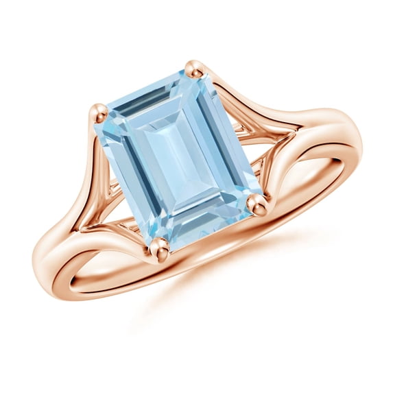 ANGARA Natural Solitaire 2 ct Aquamarine Split Shank Engagement Ring in 14K Rose Gold for Women (Size-9x7mm) | March Birthstone, Anniversary, Jewelry Gift for Women | Natural Aquamarine Ring