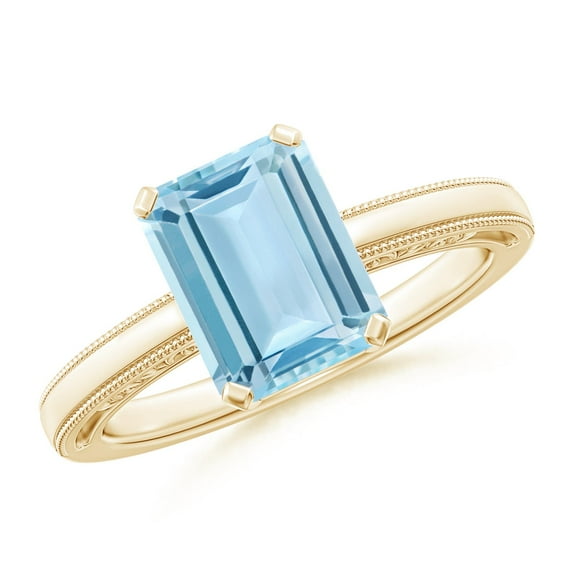 ANGARA Natural 2 ct Aquamarine Solitaire Engagement Ring with Milgrain in 14K Yellow Gold for Women (Size-9x7mm) | March Birthstone, Anniversary, Jewelry Gift for Women | Natural Aquamarine Ring