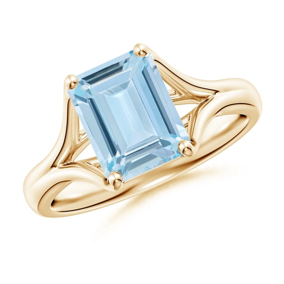 ANGARA Natural Solitaire 2 ct Aquamarine Split Shank Engagement Ring in 14K Yellow Gold for Women (Size-9x7mm) | March Birthstone, Anniversary, Jewelry Gift for Women | Natural Aquamarine Ring