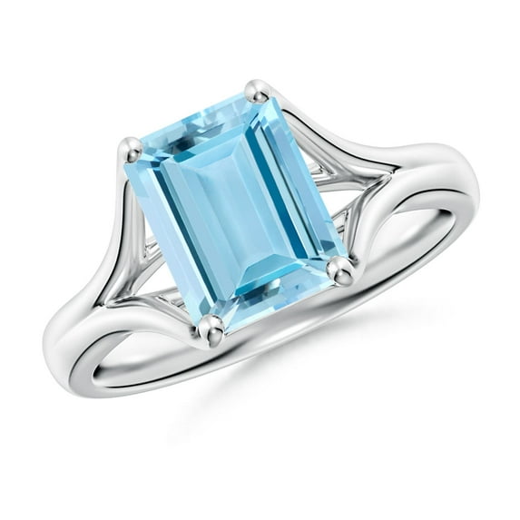 ANGARA Natural Solitaire 2 ct Aquamarine Split Shank Engagement Ring in 925 Sterling Silver for Women (Size-9x7mm) | March Birthstone, Anniversary, Jewelry Gift for Women | Natural Aquamarine Ring
