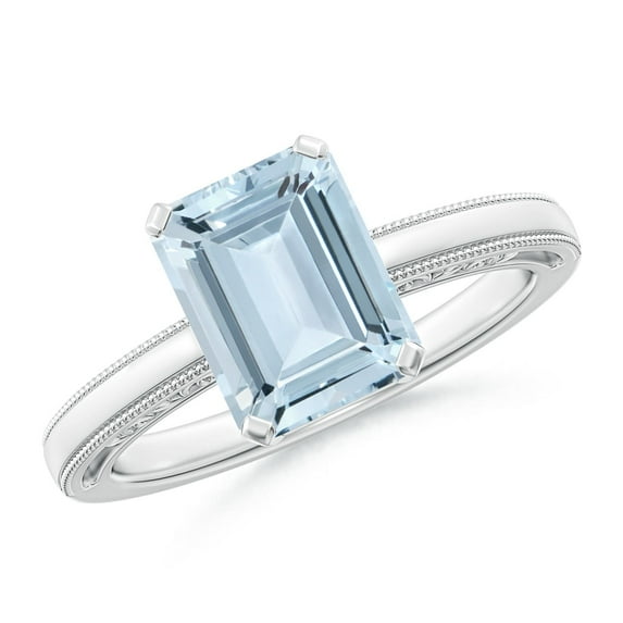 ANGARA Natural 2 ct Aquamarine Solitaire Engagement Ring with Milgrain in 925 Sterling Silver for Women (Size-9x7mm) | March Birthstone, Anniversary, Jewelry Gift for Women | Natural Aquamarine Ring