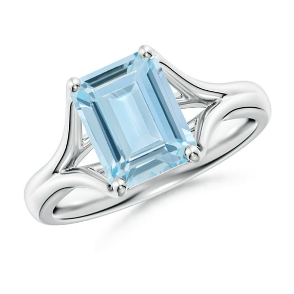 ANGARA Natural Solitaire 2 ct Aquamarine Split Shank Engagement Ring in 925 Sterling Silver for Women (Size-9x7mm) | March Birthstone, Anniversary, Jewelry Gift for Women | Natural Aquamarine Ring