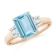 thumbnail image 1 of ANGARA Natural Three Stone 2 ct Aquamarine and Diamond Engagement Ring in 14K Rose Gold for Women (Size-9x7mm) | March Birthstone, Anniversary, Jewelry Gift for Women | Natural Aquamarine Ring, 1 of 9
