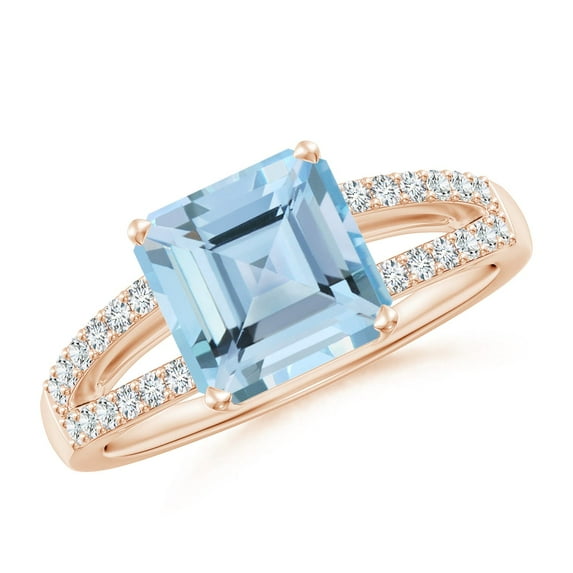 ANGARA Natural Solitaire Emerald-Cut 2 ct Aquamarine Split Shank Ring in 14K Rose Gold for Women (Size-8mm) | March Birthstone, Birthday, Anniversary, Jewelry Gift for Women | Natural Aquamarine Ring