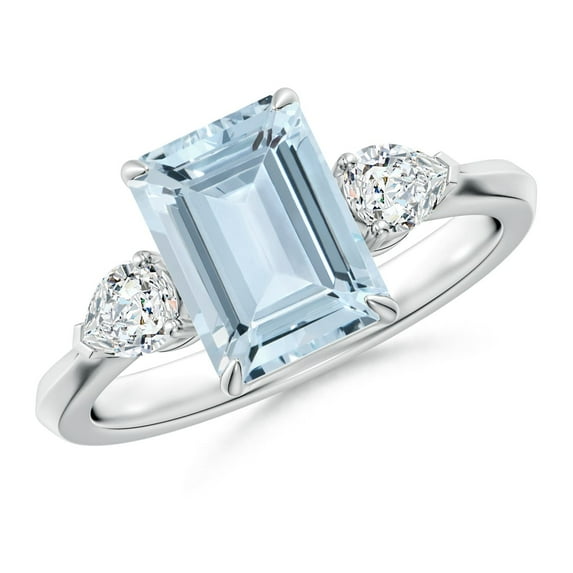 Angara Natural 2 Ct. Aquamarine with Diamond Classic Ring in 14K White Gold for Women (Ring Size: 12)
