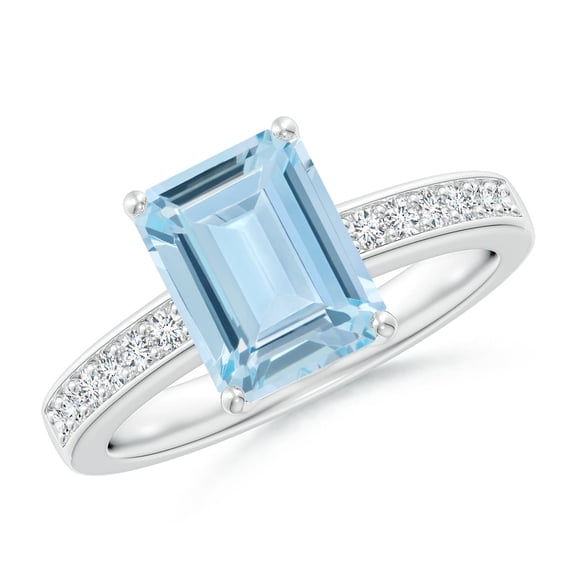 ANGARA Natural Octagonal 2 ct Aquamarine Engagement Ring with Diamonds in 14K White Gold for Women (Size-9x7mm) | March Birthstone, Anniversary, Jewelry Gift for Women | Natural Aquamarine Ring