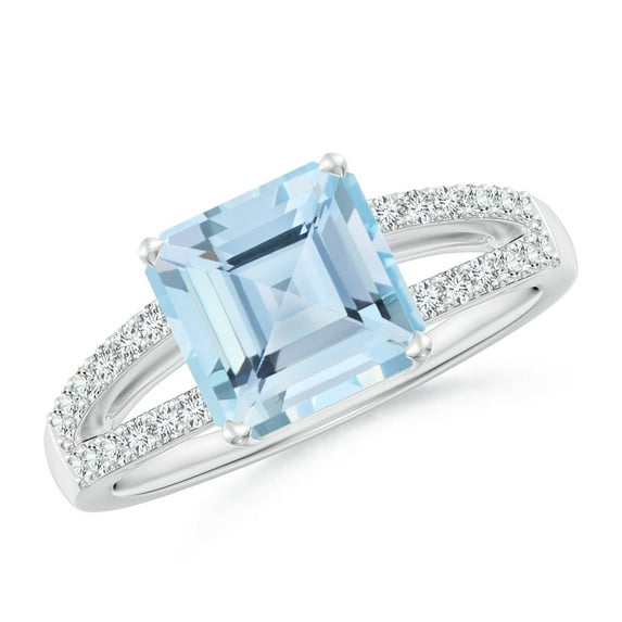 ANGARA Natural Solitaire Emerald-Cut 2 ct Aquamarine Split Shank Ring in 14K White Gold for Women (Size-8mm) | March Birthstone, Anniversary, Jewelry Gift for Women | Natural Aquamarine Ring