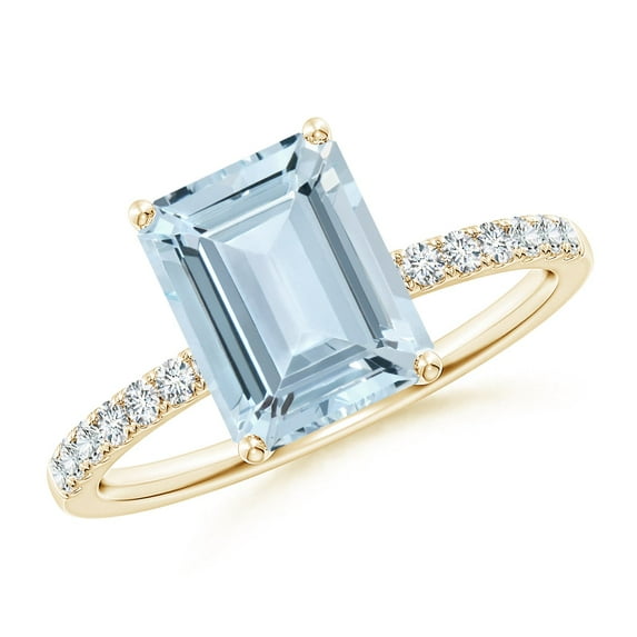 Angara Natural 2 Ct. Aquamarine with Diamond Classic Ring in 14K Yellow Gold for Women (Ring Size: 11.5)