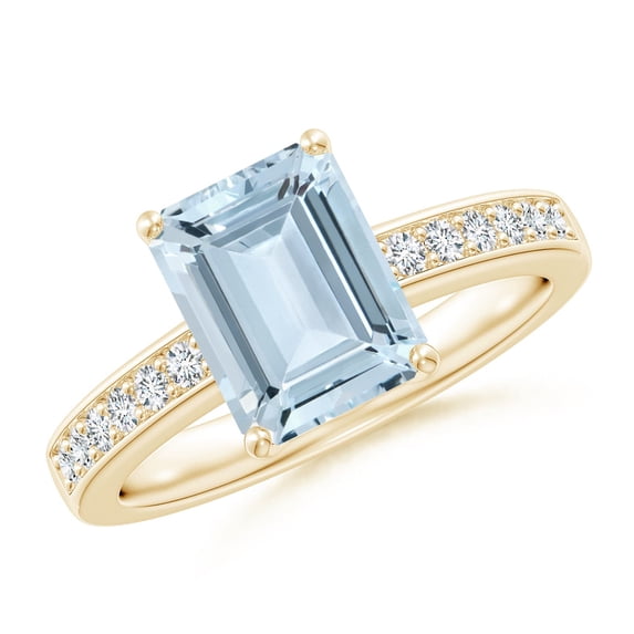 ANGARA Natural Octagonal 2 ct Aquamarine Engagement Ring with Diamonds in 14K Yellow Gold for Women (Size-9x7mm) | March Birthstone, Anniversary, Jewelry Gift for Women | Natural Aquamarine Ring