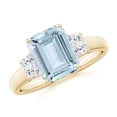 thumbnail image 1 of ANGARA Natural Three Stone 2 ct Aquamarine and Diamond Engagement Ring in 14K Yellow Gold for Women (Size-9x7mm) | March Birthstone, Anniversary, Jewelry Gift for Women | Natural Aquamarine Ring, 1 of 11