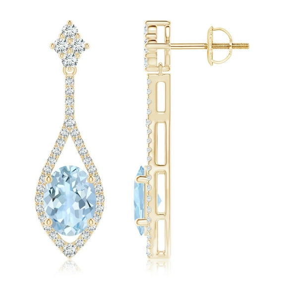 ANGARA Natural Oval 2 ct Aquamarine Drop Earrings with Diamond Accents in 14K Yellow Gold for Women (Size-8x6mm) | March Birthstone, Anniversary, Jewelry Gift for Women | Natural Aquamarine Earrings