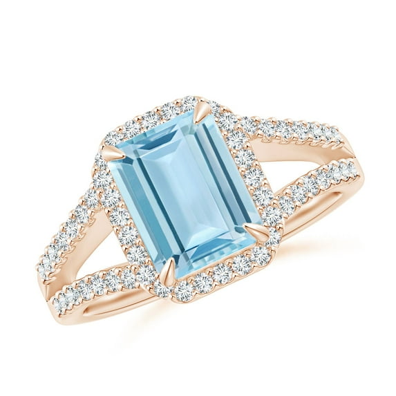 Angara Natural 2 Ct. Aquamarine with Diamond Halo Ring in 14K Rose Gold for Women (Ring Size: 12)