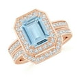 thumbnail image 1 of ANGARA Natural Emerald Cut 2 ct Aquamarine Bridal Ring Set with Diamond Ring in 14K Rose Gold for Women (Size-9x7mm) | March Birthstone, Anniversary, Jewelry Gift for Women | Natural Aquamarine Ring, 1 of 8
