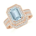 thumbnail image 1 of ANGARA Natural Emerald Cut 2 ct Aquamarine Bridal Ring Set with Diamond Ring in 14K Rose Gold for Women (Size-9x7mm) | March Birthstone, Anniversary, Jewelry Gift for Women | Natural Aquamarine Ring, 1 of 9