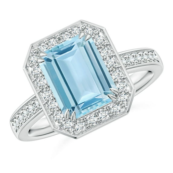 Angara Natural 2 Ct. Aquamarine with Diamond Halo Ring in 14K White Gold for Women (Ring Size: 12)