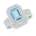 thumbnail image 1 of ANGARA Natural Emerald Cut 2 ct Aquamarine Bridal Ring Set with Diamond Ring in 14K White Gold for Women (Size-9x7mm) | March Birthstone, Anniversary, Jewelry Gift for Women | Natural Aquamarine Ring, 1 of 9