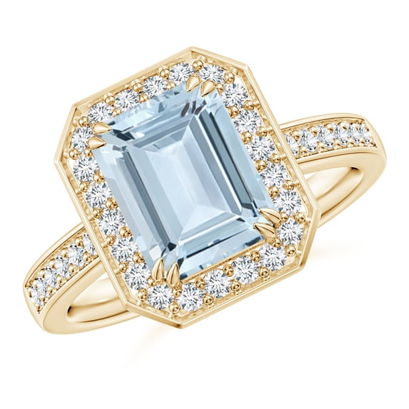 Angara Natural 2 Ct. Aquamarine with Diamond Halo Ring in 14K Yellow Gold for Women (Ring Size: 12)
