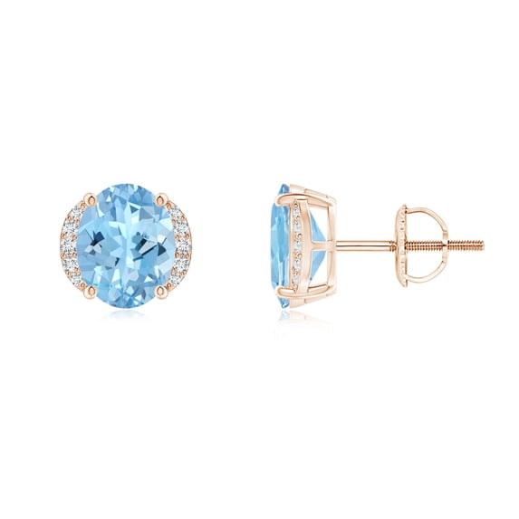 ANGARA Natural Oval 2 ct Aquamarine Half Halo Stud Earrings in 14K Rose Gold for Women (Size-8x6mm) | March Birthstone, Birthday, Anniversary, Jewelry Gift for Women | Natural Aquamarine Earrings