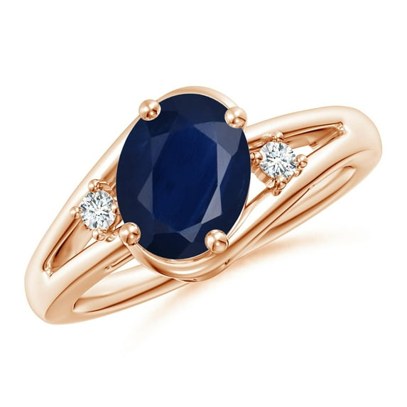 Angara Natural 2 Ct. Blue Sapphire Side Stone Ring in 14K Rose Gold for Women (Ring Size: 3)