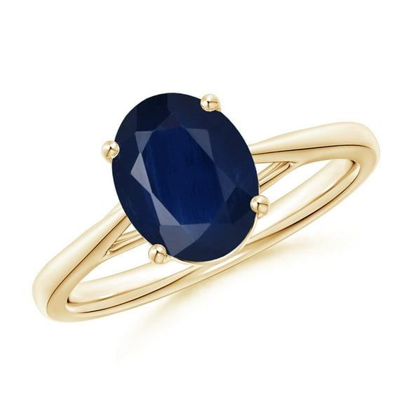 ANGARA Natural 2 Ct Prong-Set Oval Sapphire Cathedral Solitaire Ring in 14K Yellow Gold for Women (Size-9x7mm) | September Birthstone, Anniversary, Jewelry Gift for Women | Natural Blue Sapphire Ring