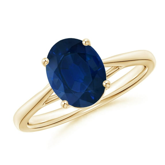 ANGARA Natural 2 Ct Prong-Set Oval Sapphire Cathedral Solitaire Ring in 14K Yellow Gold for Women (Size-9x7mm) | September Birthstone, Anniversary, Jewelry Gift for Women | Natural Blue Sapphire Ring