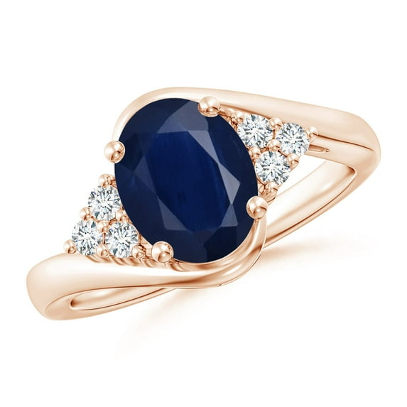 ANGARA Natural 2 Ct Oval Sapphire Bypass Ring with Trio Diamond Accents in 14K Rose Gold for Women (Size-9x7mm) | September Birthstone, Anniversary, Jewelry Gift for Women | Natural Sapphire Ring