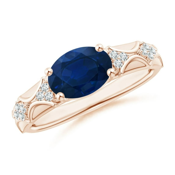 Angara Natural 2 Ct. Blue Sapphire with Diamond Classic Ring in 14K Rose Gold for Women (Ring Size: 3)