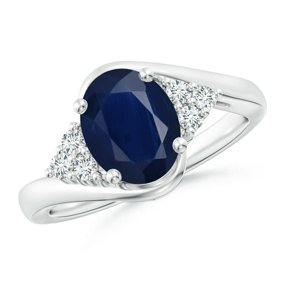 ANGARA Natural 2 Ct Oval Sapphire Bypass Ring with Trio Diamond Accents in 14K White Gold for Women (Size-9x7mm) | September Birthstone, Anniversary, Jewelry Gift for Women | Natural Sapphire Ring