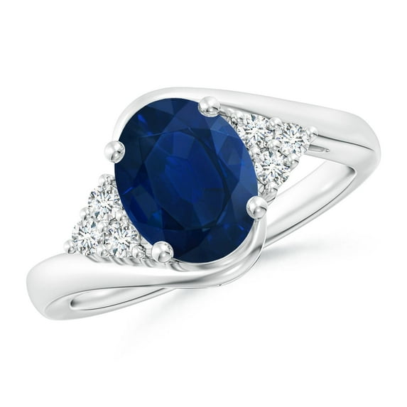 ANGARA Natural 2 Ct Oval Sapphire Bypass Ring with Trio Diamond Accents in 14K White Gold for Women (Size-9x7mm) | September Birthstone, Anniversary, Jewelry Gift for Women | Natural Sapphire Ring