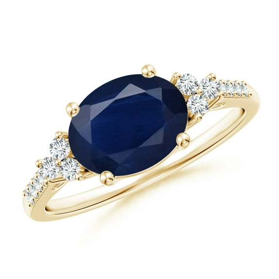 Angara Natural 2 Ct. Blue Sapphire with Diamond Classic Ring in 14K Yellow Gold for Women (Ring Size: 3)