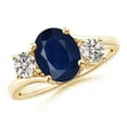 thumbnail image 1 of ANGARA Natural Bypass 2 ct Blue Sapphire and Diamond Three Stone Ring in 14K Yellow Gold for Women (Size-9x7mm) | September Birthstone, Anniversary, Jewelry Gift for Women | Natural Sapphire Ring, 1 of 8