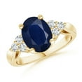 thumbnail image 1 of ANGARA Natural 2 ct Blue Sapphire Cocktail Ring with Trio Diamond Accents in 14K Yellow Gold for Women (Size-9x7mm) | September Birthstone, Anniversary, Jewelry Gift for Women | Natural Sapphire Ring, 1 of 8
