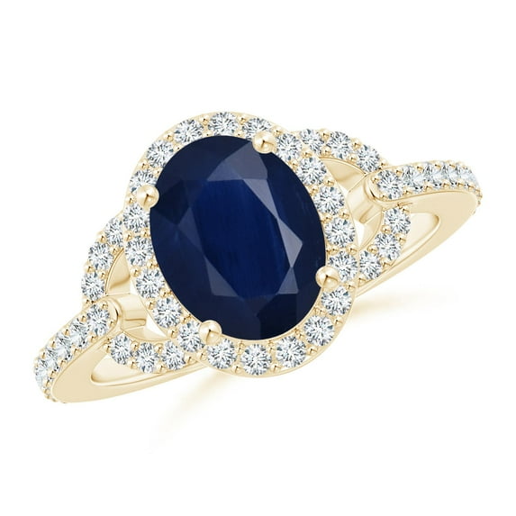 ANGARA Natural Vintage Style Oval 2 ct Blue Sapphire Halo Ring in 14K Yellow Gold for Women (Size-9x7mm) | September Birthstone, Anniversary, Jewelry Gift for Women | Natural Blue Sapphire Ring
