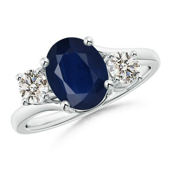 Angara Natural 2 Ct. Blue Sapphire with Diamond Classic Ring in Sterling Silver for Women (Ring Size: 9.5)