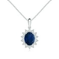 thumbnail image 1 of ANGARA Natural 2 Ct Sapphire Pendant with Floral Diamond Halo in 14K White Gold for Women (Size-9x7mm) | September Birthstone, Anniversary, Jewelry Gift for Women | Natural Blue Sapphire Necklace, 1 of 9