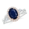 thumbnail image 1 of ANGARA Natural 2 Ct Sapphire Twisted Vine Ring with Diamond Halo in 14K White & Rose Gold for Women (Size-9x7mm) | September Birthstone, Anniversary, Jewelry Gift for Women | Natural Sapphire Ring, 1 of 10