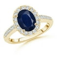 thumbnail image 1 of ANGARA Natural Oval 2 ct Blue Sapphire Halo Ring with Diamond Accents in 14K Yellow Gold for Women (Size-9x7mm) | September Birthstone, Anniversary, Jewelry Gift for Women | Natural Sapphire Ring, 1 of 9