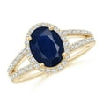 thumbnail image 1 of Angara Natural 2 Ct. Blue Sapphire with Diamond Halo Ring in 14K Yellow Gold for Women (Ring Size: 12), 1 of 9