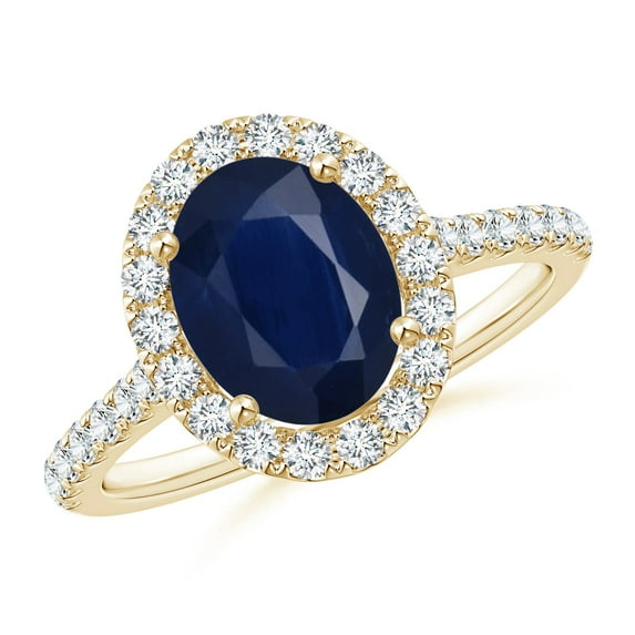 ANGARA Natural 2 Ct Oval Sapphire Halo Ring with Diamond Accents in 14K Yellow Gold for Women (Size-9x7mm) | September Birthstone, Anniversary, Jewelry Gift for Women | Natural Blue Sapphire Ring