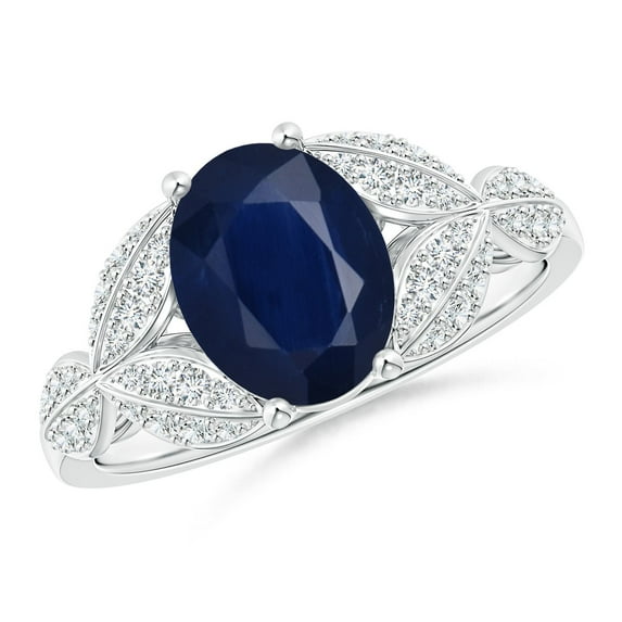 ANGARA Natural 2 Ct Sapphire and Diamond Trillium Petal Flower Ring in 14K White Gold for Women (Size-9x7mm) | September Birthstone, Anniversary, Jewelry Gift for Women | Natural Blue Sapphire Ring